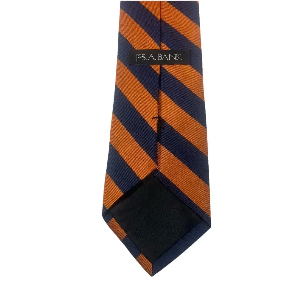 JOS A. BANK Orange And Blue Stripe Repp 100% Silk NeckTie XL Long 62/4